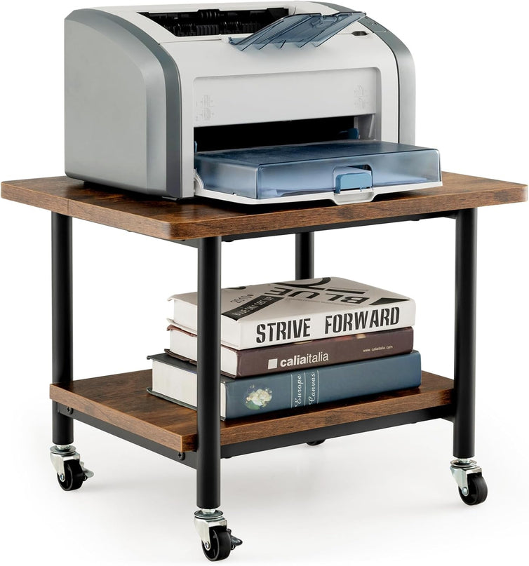 Giantex 2-Tier Under Desk Printer Stand with Storage Shelf & Lockable Wheels