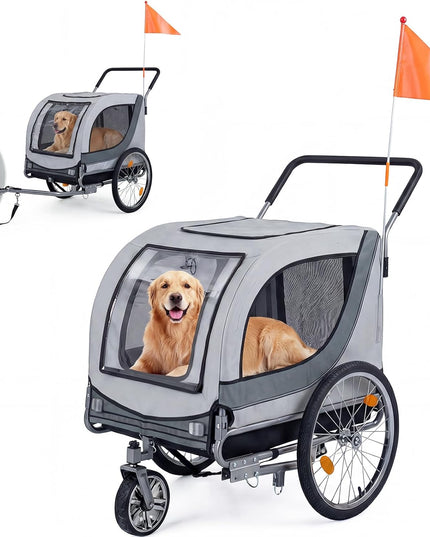Giantex 2-in-1 Dog Bike Trailer & Pet Stroller for Large Dogs – Foldable Pet Carrier Cart with Front Caster & 2 Air-Filled Tires