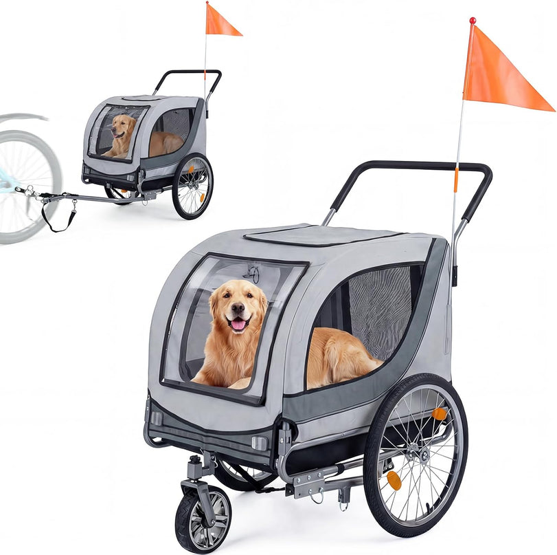 Giantex 2-in-1 Dog Bike Trailer & Pet Stroller for Large Dogs – Foldable Pet Carrier Cart with Front Caster & 2 Air-Filled Tires
