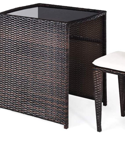Giantex 3 PCS Cushioned Outdoor Wicker Patio Set Convention Bistro Set Garden Lawn Sofa Furniture (Light Brown)