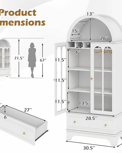 Giantex 71.5" Arched Cabinet, 5-Tier Wooden Pantry Cabinet