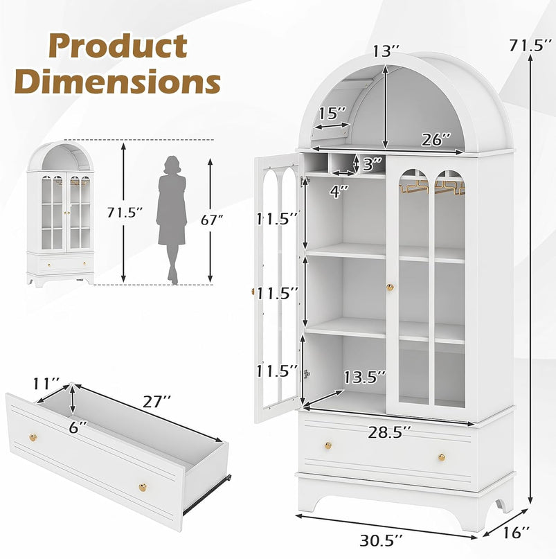 Giantex 71.5" Arched Cabinet, 5-Tier Wooden Pantry Cabinet