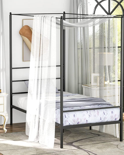 Giantex Full Size Metal Canopy Bed Frame, Modern Platform Bed Frame with 4 Poster & Headboard
