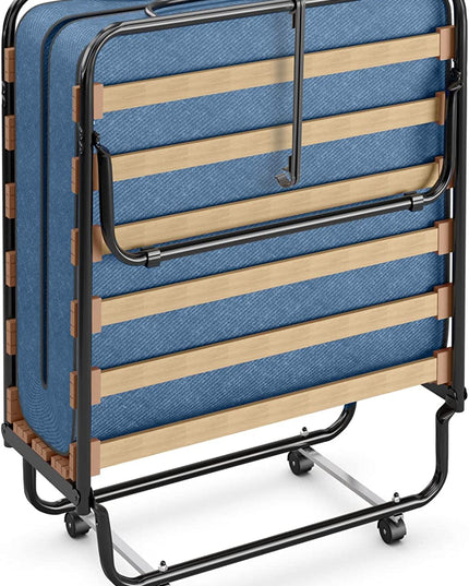 Giantex Folding Bed with Mattress for Adults, 75" x 32" Rollaway Guest Beds w/ 3 Inch Foam Mattress & Sturdy Metal Frame