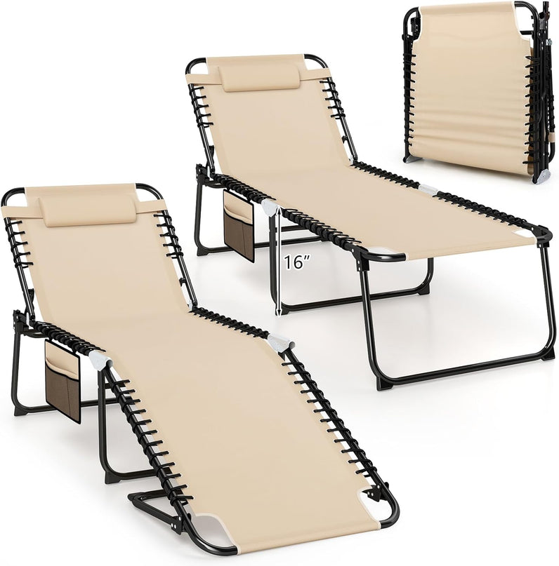 Giantex Folding Tanning Chair with 4 Adjustable Positions & Footrest Load 440 Lbs
