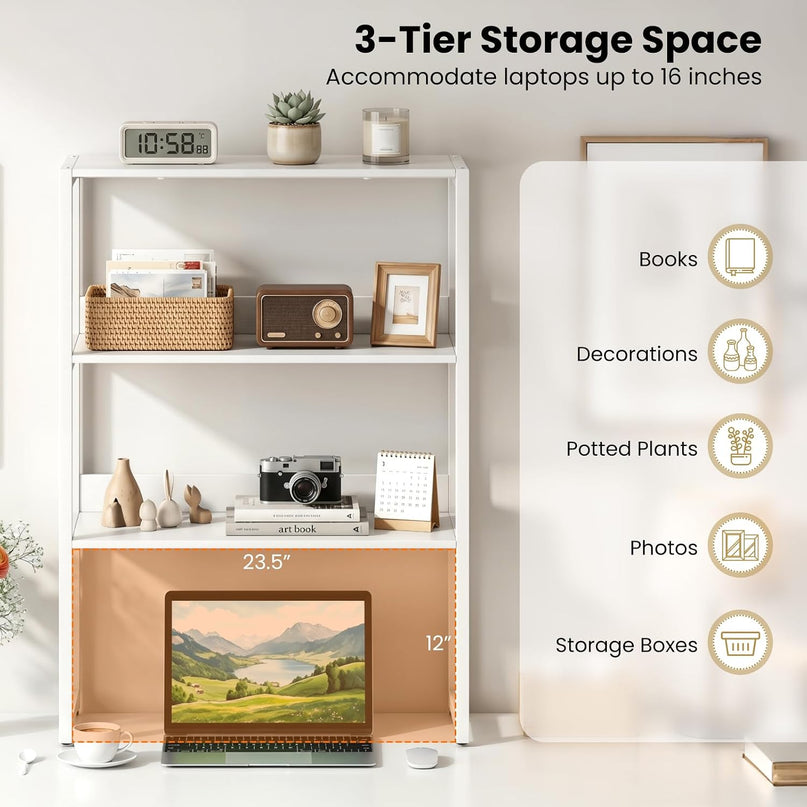 Giantex Desktop Bookshelf, 3-Tier Desk Hutch Dorm with Open Shelves