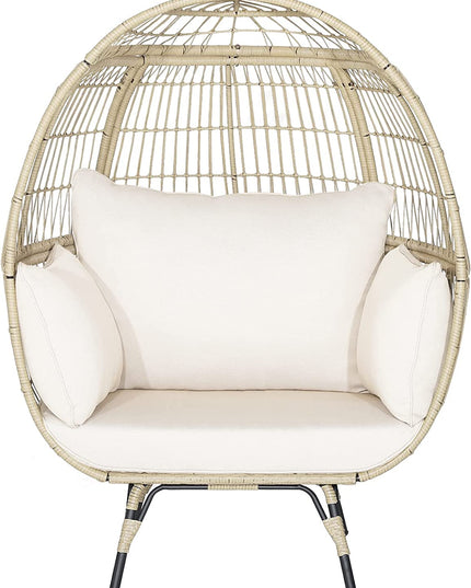 Giantex PE Rattan Egg Chair - Oversized Hammock Chair with Thick Cushions & Sturdy Metal Frame