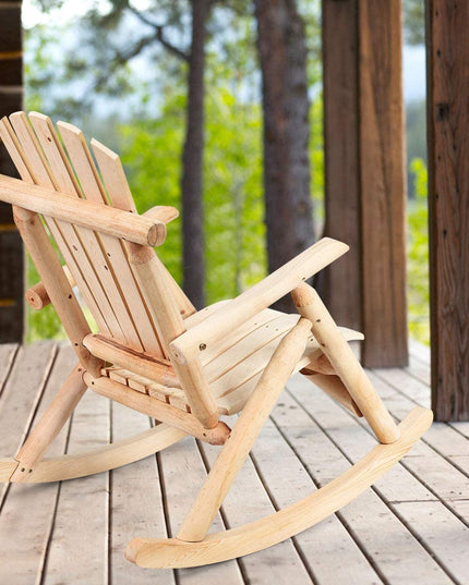 Log Rocking Chair Wood Porch & Patio Rocker for Deck Balcony