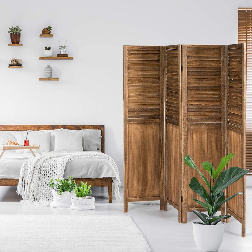 4 Panel 6 ft Wooden Room Divider, Portable Partition Screen - Giantexus