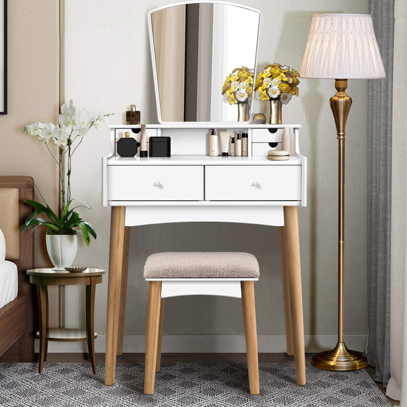 CHARMAID | Makeup Vanity Set with 6 Drawers, White - Giantexus