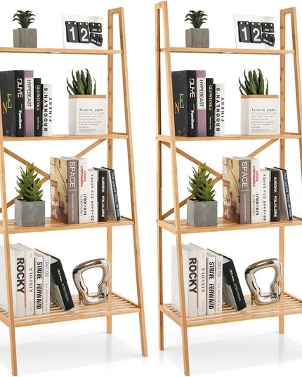 Giantex 4-Tier Bamboo Bookshelf, Multifunctional Storage Display Rack Shelves with Anti-Tipping Device