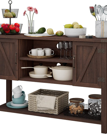 Giantex Buffet Sideboard, Farmhouse Wood Cupboard w/ 2 Storage Cabinets & 2-Tier Open Shelf