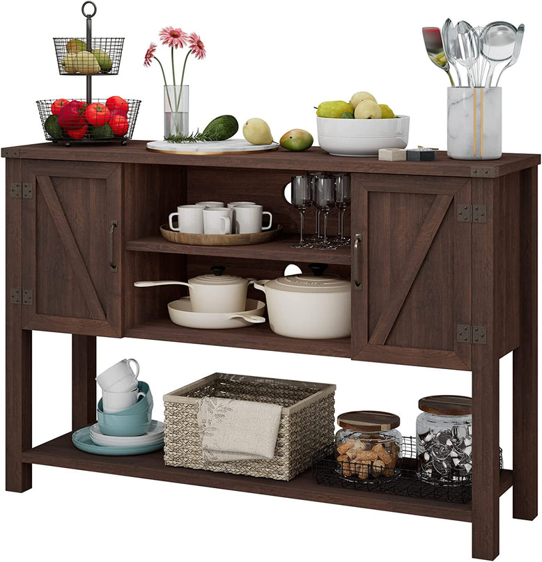 Giantex Buffet Sideboard, Farmhouse Wood Cupboard w/ 2 Storage Cabinets & 2-Tier Open Shelf
