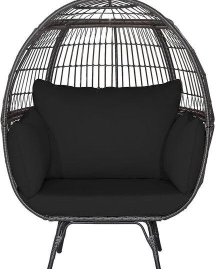 Giantex PE Rattan Egg Chair - Oversized Hammock Chair with Thick Cushions & Sturdy Metal Frame
