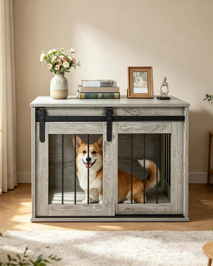 GIANTEX 80cm Dog Crate Furniture with Sliding Barn Door