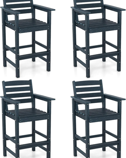 Giantex 29” Bar Stools Set of 2/4, HDPE Barstools w/Back, Armrests & Footrests, Max Load 330Lbs