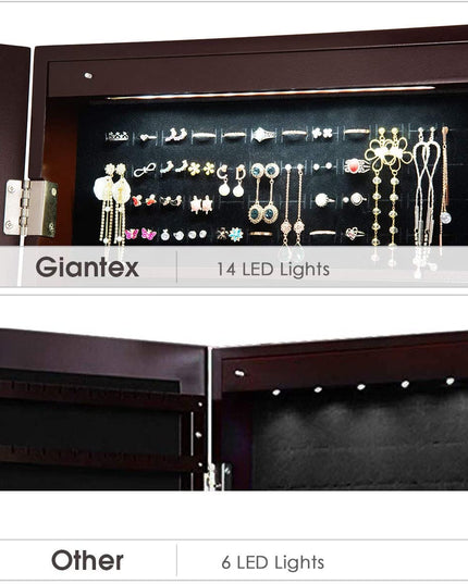Giantex | 14 LEDs LEDs Jewelry Armoire Cabinet with Full-length Mirror
