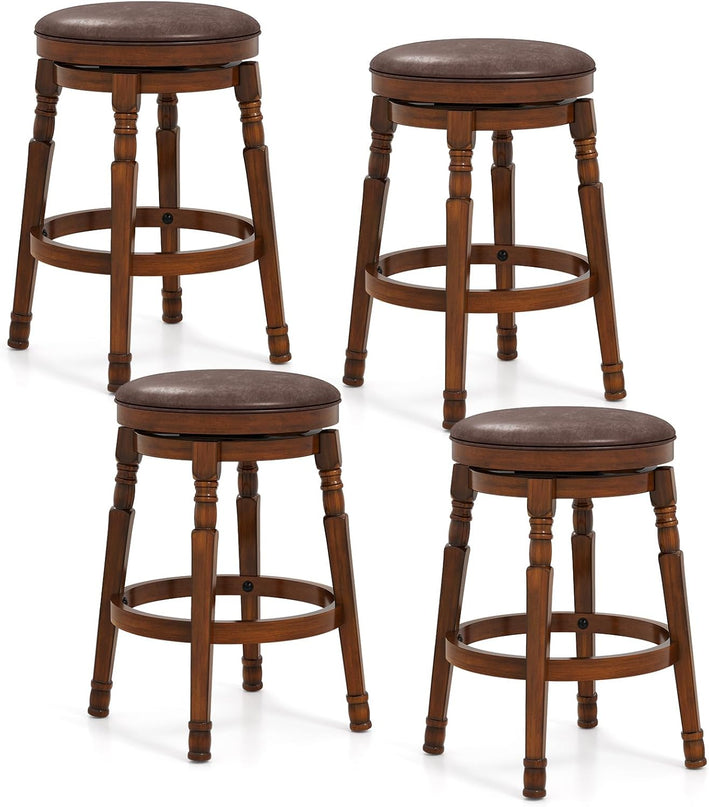 Giantex 24" Counter Height Bar Stools with Faux Leather Padded Seat & Footrests