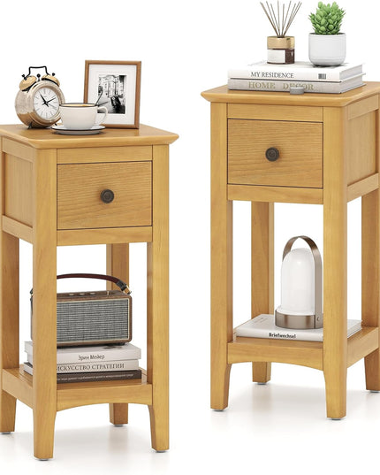 Giantex 23.5" H Side Table w/Open Storage Shelf & Solid Wood Frame No Assembly Needed