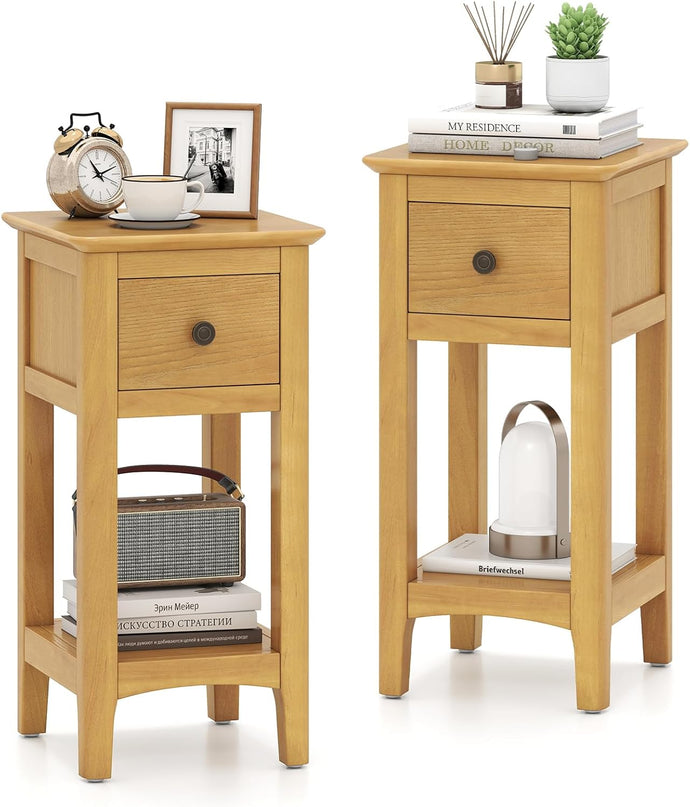 Giantex 23.5" H Side Table w/Open Storage Shelf & Solid Wood Frame No Assembly Needed