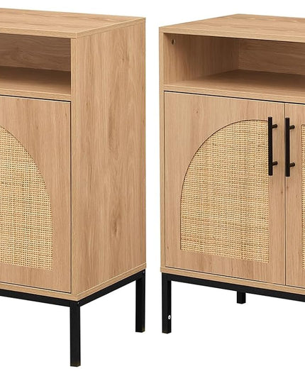Giantex 32" Sideboard Buffet Cabinet with 2 Natural Rattan Decorated Doors (1/2)