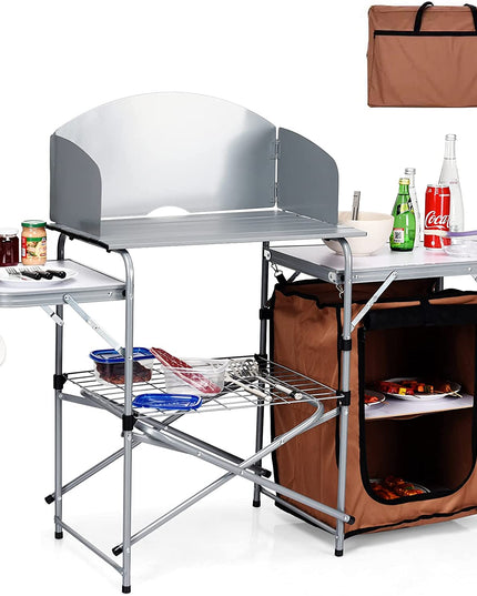 Folding Grill Table with 26'' Tabletop and Detachable Windscreen