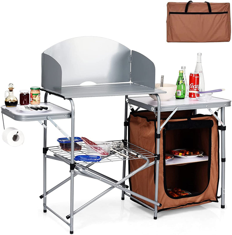 Folding Grill Table with 26'' Tabletop and Detachable Windscreen