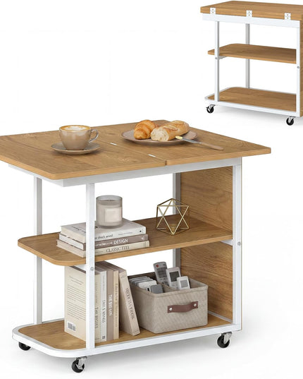 Giantex 3-Tier Mobile Side Table with Foldable Top & Universal Wheels (1/2)