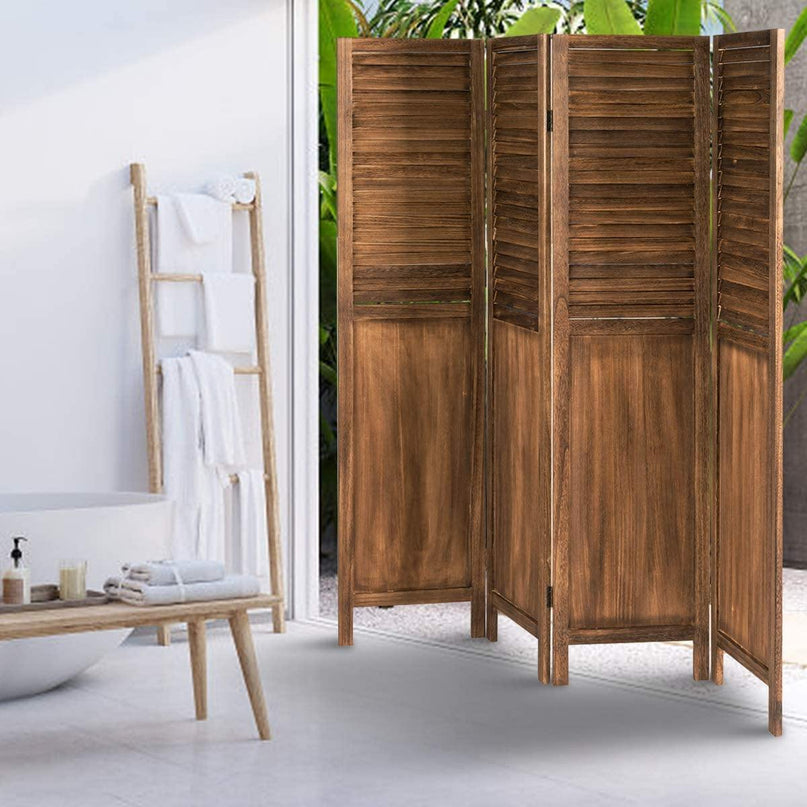 4 Panel 6 ft Wooden Room Divider, Portable Partition Screen - Giantexus