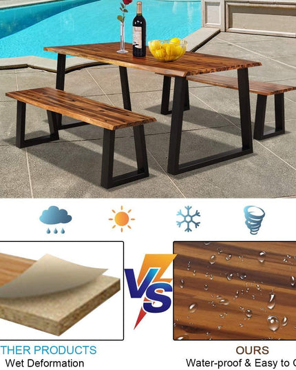 3PCS Wooden Dining Set Bench Chair Rustic Indoor &Outdoor Furniture - Giantexus
