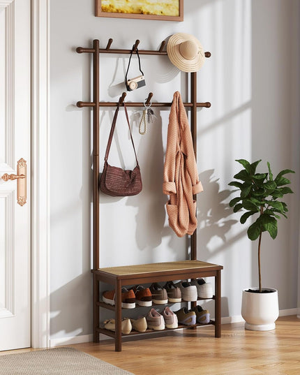 Giantex Portemanteau en rotin PE avec banc et rangement à chaussures pour entrée ou salon