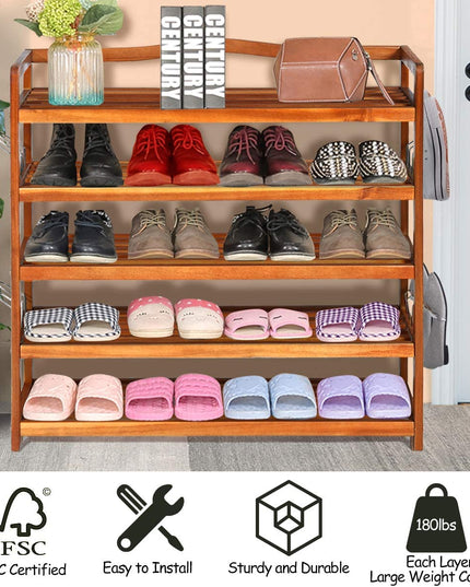 5-Tier Wood Shoe Rack Entryway Shoe Shelf Storage Organizer - Giantex