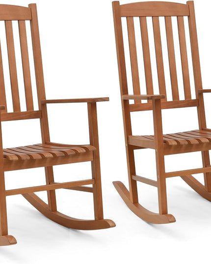 Giantex Wood Outdoor Rocking Chair - Eucalyptus Rocker Chair with Stable & Safe Rocking Base
