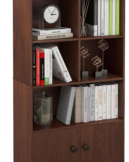 Giantex 4-Tier Bookcase with Doors, 47.5'' Tall Freestanding White Bookshelf with 3 Shelf