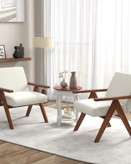 Giantex Modern Accent Chair, Linen Fabric Armchair with Solid Acacia Wood Frame, Soft Padded Cushion