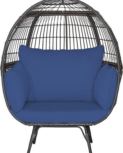 Giantex PE Rattan Egg Chair - Oversized Hammock Chair with Thick Cushions & Sturdy Metal Frame