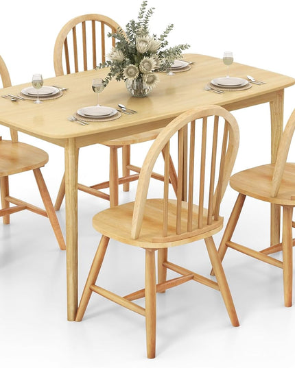 Giantex 48" L Rectangular Wooden Dining Table, Solid Rubber Wood Kitchen Table (Natural)