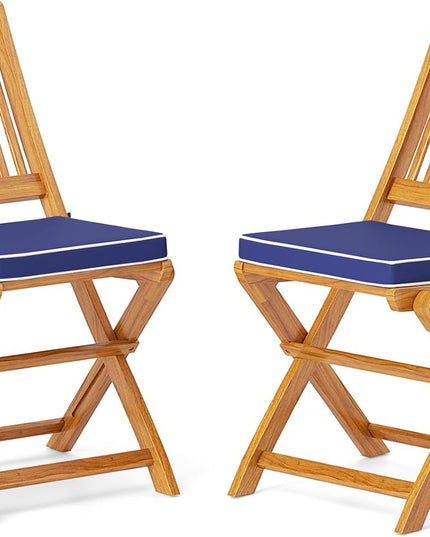 Giantex Patio Folding Chairs Set of 2, Portable Acacia Wood Dining Chairs w/Seat Cushion, 400 LBS Weight Capacity