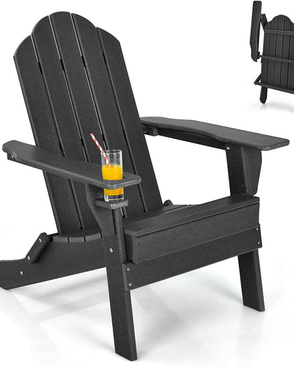 Adirondack Chair Outdoor Folding Chairs, Weather Resistant Patio Chair with Built-in Cup