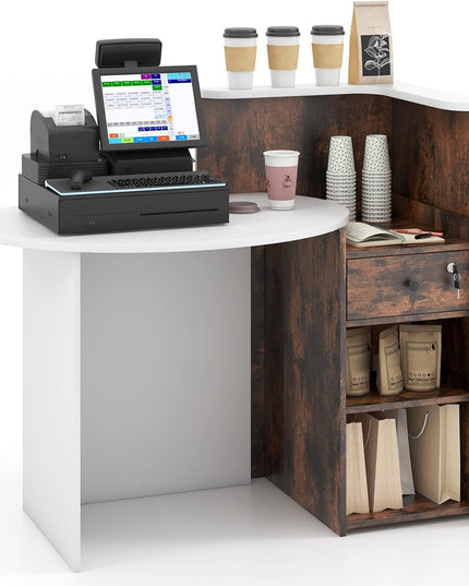 Giantex Front Counter Desk with Lockable Drawer for Office Beauty Salon
