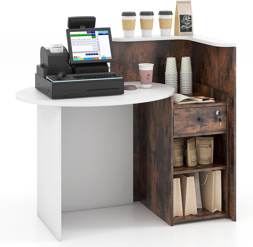 Giantex Front Counter Desk with Lockable Drawer for Office Beauty Salon