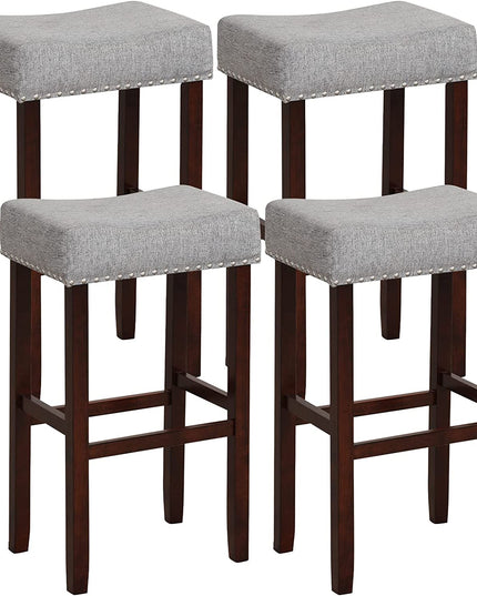 Giantex 29.5" Bar Height Bar Stools Set of 4 - Backless Saddle Barstools with Nailhead Linen Foam Seat