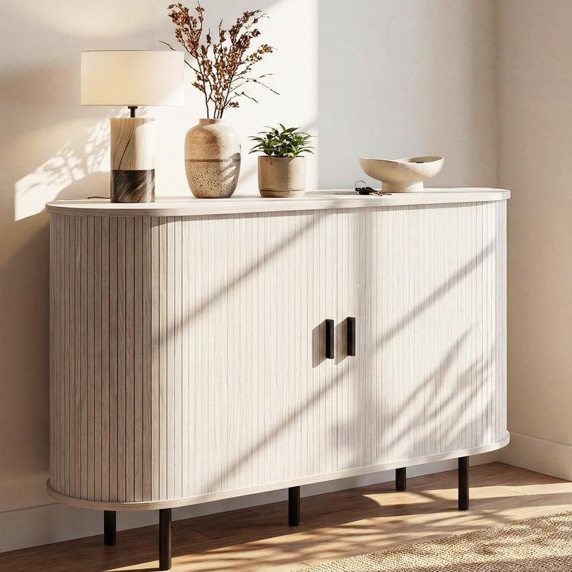 Giantex 47'' Fluted Sideboard Buffet Cabinet with Tambour Sliding Doors