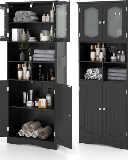 Giantex 58.5" Tall Storage Cabinet - Pantry Cabinet with Tempered Glass Doors, Adjustable Shelves