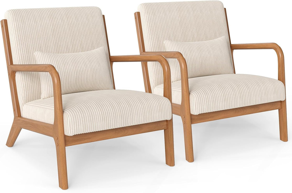 Giantex Modern Corduroy Upholstered Lounge Chair with Rubber Wood Armrests