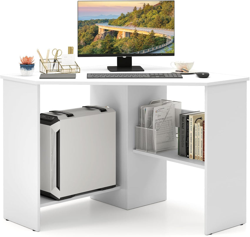 Giantex Corner Desk with Storage Shelves & CPU Stand