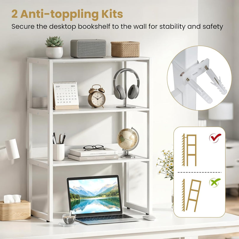 Giantex Desktop Bookshelf, 3-Tier Desk Hutch Dorm with Open Shelves