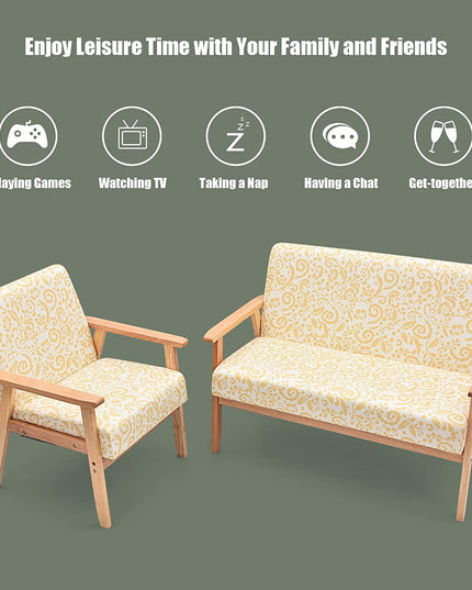Mid-Century Wooden Loveseat Accent Chair Set - Giantexus