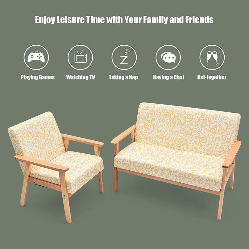 Mid-Century Wooden Loveseat Accent Chair Set - Giantexus