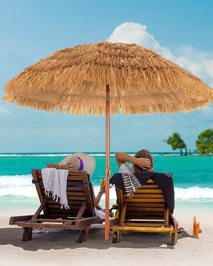 Giantex Thatched Tiki Umbrella, Hawaiian Style Patio Grass Umbrella with 8 Ribs & Tilt Adjustment